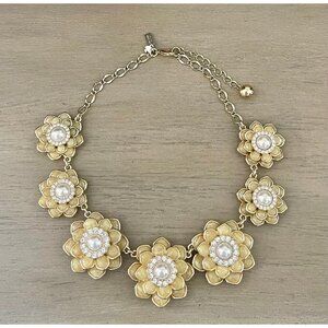 Kate Spade 12k Gold Plated Zinnia Flower Floral 3D Rare Crystal & Faux Pearl Nec